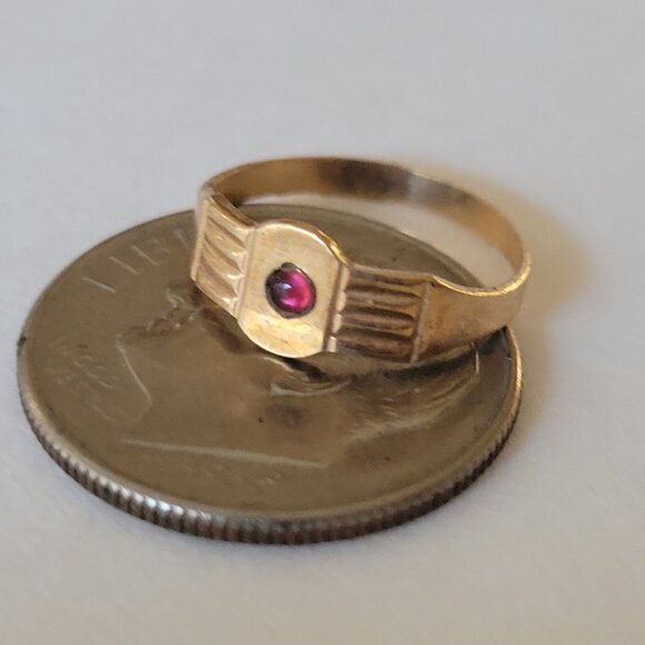 Antique Yellow Gold Ring Tiny Size 10k Ostby Barton Red Stone Baby Size - Picture 11 of 13